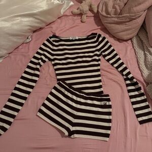 Frankie's Bikinis Brown and White Striped Set